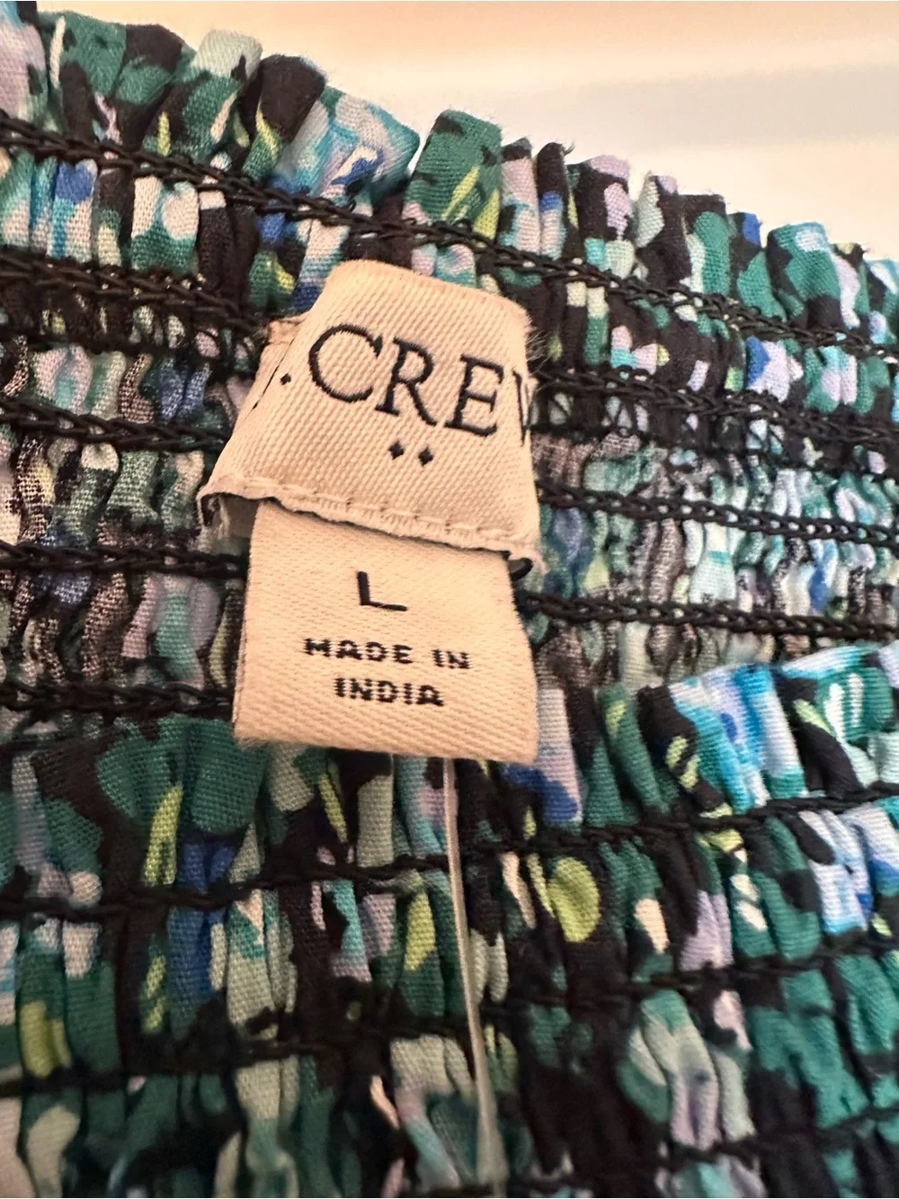 J. Crew Blue Floral Smocked Square-Neck Puff Sleeve Top Size L